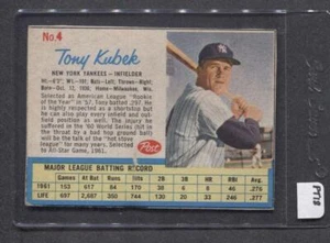 1962 Post #4 Tony Kubek (Yankees) (PT18) Vg-Ex (Flat Rate Ship) A1 - Picture 1 of 1