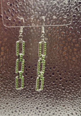 Pendientes de eslabones con tachuelas de cristal - verde Foto 1 de 2