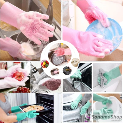 🧤Guantes de silicona reutilizables para lavar platos y fregar cocina esponja para el hogar Foto 1 de 4