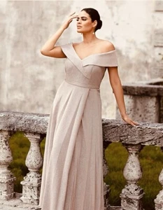 NWT Plus Size 18W Off-the-Shoulder Sweetheart Neck Cap Sleeve Glitter Ball Gown - Picture 1 of 4