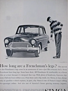 1960 Simca Vintage Frenchman's Legs Import By Chrysler Original Print Ad 8.5x11" - Picture 1 of 3