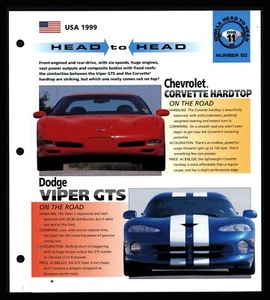 Chevy Corvette Hardtop - Dodge Viper(USA) Spec Sheet 1998 HOT CARS Rivals #11.50 - Picture 1 of 2