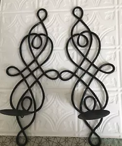 Wrought Iron Wall Candle Sconce Holder Set of 2 Hanging Wall Mounted Pillar - Picture 1 of 6