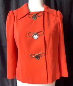 Joseph & Eren Paris Orange Gold Bow Embellished Snap Front Jacket- Sz 8 - NWTs - Picture 1 of 8