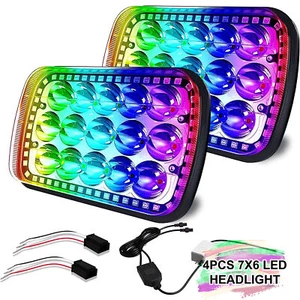 7x6 inch LED Headlights RGB Halo Sealed H6054 for Jeep Wrangler YJ Cherokee XJ - Picture 1 of 9