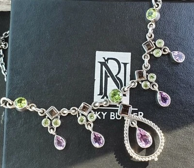 NICKY BUTLER 925 Sterling Silver Amethyst Peridot Smoky Quartz Designer Necklace - Image 1 of 4
