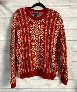 Lands' End Women's Size Large 100% Wool Made In Scotland Christmas Print Sweater - Picture 1 of 8