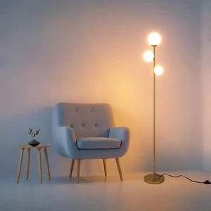 3 Globe Mid Century Modern Floor Lamp for Living Room, Contemporary Gold Floor L - Picture 1 of 22