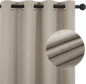 100% Blackout Linen Curtains 95 Inches Long 2 Panels, Thermal Insulated Burlap - Picture 1 of 4