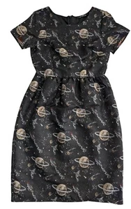 Eshakti Celestial Dress Planet Jupiter Rocket Moon Spaceman Space Black Sz Md 10 - Picture 1 of 13