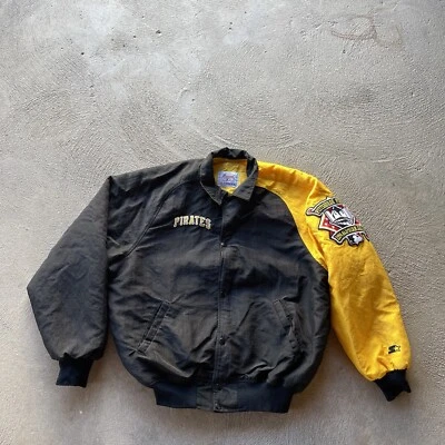 Chaqueta De Colección Piratas De Pittsburg Para Hombre Mediana Negra Amarilla Starter Forrada All Star Foto 1 de 4