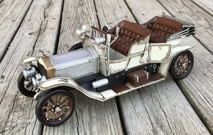 1909 White Rolls-Royce Silver Ghost Retro Tin Art Metal Model Car - Picture 1 of 5