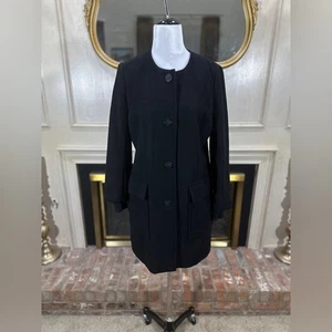 J.Jill Black Wool Blend Long Coat Small Button Front Minimalist Winter Outerwear - Picture 1 of 10