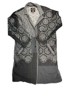 Johnny Was Biya Embroidered Descanso Tunic Top Blouse size XL Black And Gray - Picture 1 of 6