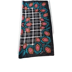 Vtg Diane Von Furstenberg Paisley 100% Silk Scarf Bright On Black 42” X 42” - Picture 1 of 7