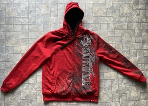Southpole Sherpa gefütterter Hoodie durchgehender Reißverschluss rot Grafikdruck Herren 2XL Y2K  - Bild 1 von 22