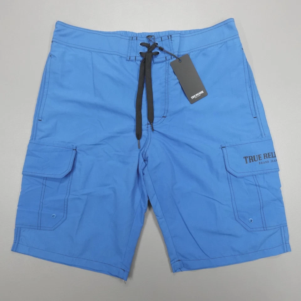 True Religion Cargo Board Shorts 12 in Men’s Size L Flap Pocket Victoria Blue - Image 1 of 4