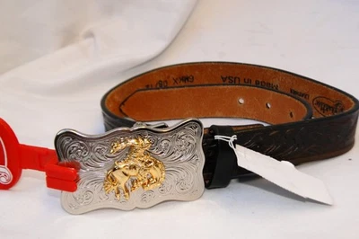 Nuevo Cinturón Vaquero Justin Westerly Ride Cuero Negro Trabajado Talla 22 Foto 1 de 4