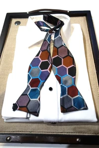 Verse 9 Bow Tie Blue Gray Orange Black Burgundy Pink Honeycomb Geometric - Picture 1 of 1
