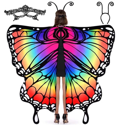 Disfraz de Mariposa Adulto Halloween, Mantón con Capa de Ala con Máscara de Encaje y Terciopelo Negro Foto 1 de 4
