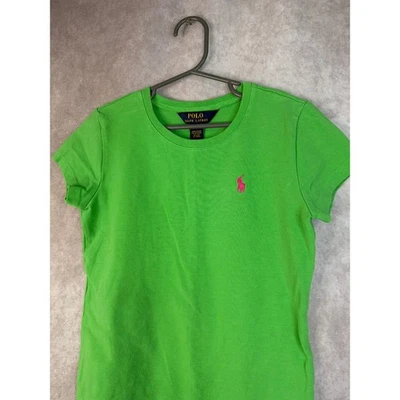 Polo Ralph Lauren 儿童女孩亮绿色粉红色小马标志 M 8-10 码 — 第 1/4 张图片