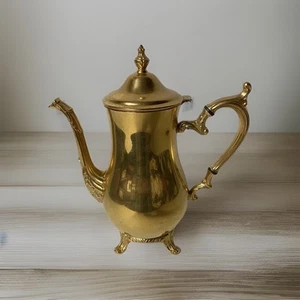 International Silver Company 24kt Gold Plated Lidded Footed Tea Coffee Pot - Picture 1 of 11