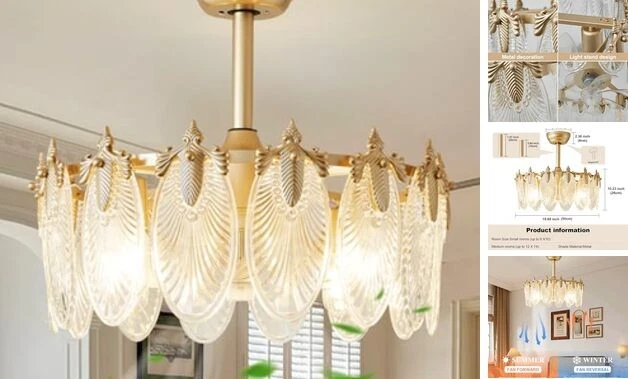 Crystal Fandelier Ceiling Fan with Light Chandelier Fan Glass Semi Flush Mount  - Image 1 of 4