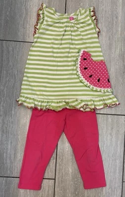 Conjunto túnica top y capri con apliques de sandía rosa y verde Good Lad Girls, talla 5 Foto 1 de 4