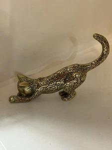 Vtg TFM The Franklin Mint 1986 Solid Brass Scroll Design Miniature Kitty Cat - Picture 1 of 2