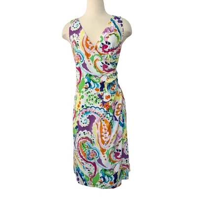 Lauren Ralph Lauren Multicolor Paisley Wrap Dress Purple White Green Size 10 NWT - Image 1 of 4