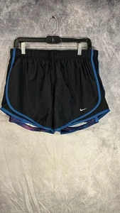 Nike Tempo Running Shorts Womens Large Black Blue Dri-FIT Mid Rise Brief-Lined - Picture 1 of 13