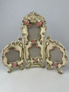 Vintage Bilderrahmen viktorianischer Stil Rose 4 klappbar Hollywood Regency romantisch - Bild 1 von 4
