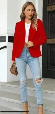 Nicole Miller Bright Red, One Button Christmas Blazer Size XS NWOT - Image 1 of 4