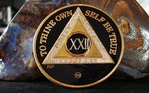 Blue Tri Plate Alcoholics Anonymous 22 Year AA Medallion Token Chip coin Sober - Picture 1 of 2