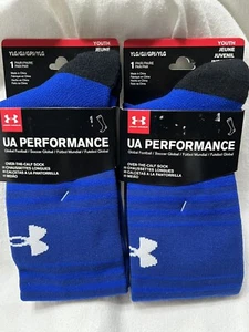 NEW UA UNDER ARMOUR Socks Over The Calf Soccer Socks 2 Pair Youth Large Blue - Picture 1 of 5