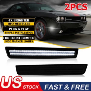 2x Smoke Lens Front LED Side Marker Lamp White Light For Dodge Challenger 15-21 - Foto 1 di 12