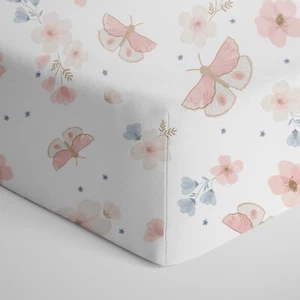Living Textiles Premium Cotton Jersey Fitted Sheet - Fly Away Butterfly - Picture 1 of 8