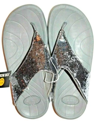 Joe Boxer Women's Grey Silver Barcley Sequins Glittery Sandal Slipper Flip Flop - Image 1 of 4