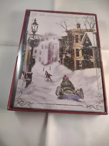 Weihnachtskarte Kinder Schlittenfahren - Bild 1 von 3