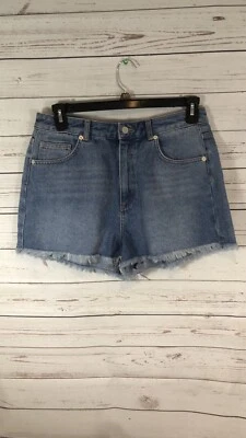 French Connection 女式蓝色磨边下摆复古水洗牛仔剪裁短裤 10 码 — 第 1/4 张图片