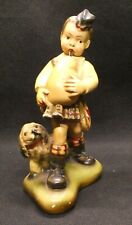 Vintage Chalkware Young Scottish Boy Playing Pipes and his Dog