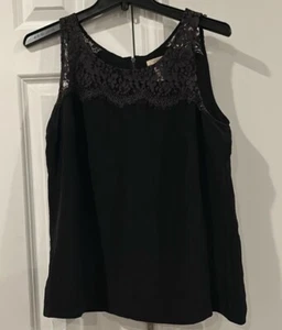 J.Crew Black Sleeveless Silk Black Top With Purple Lace Women’s 8 - Picture 1 of 4