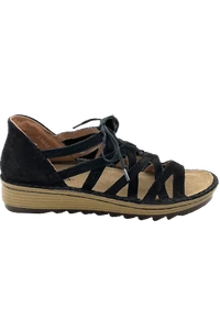 Naot Leather Lace-Up Wedge Sandals Yarrow Black Velvet - Picture 1 of 4