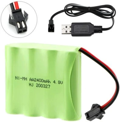 Ni-mh Akku 2400mah 4,8v Mit Sm-2p 2pin Stecker + Usb Ladegerät Für Rc Auto Truck - Bild 1 von 4