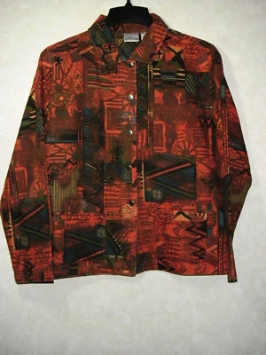 Chico's Jacket Women Top 2 Red Aztec Boho Collared Long Sleeve Long Sleeve - Image 1 of 4