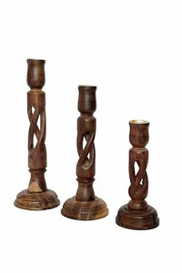 Wooden Candle Holder Stand Set Home Decor Handmade Tealight Gifts Item, Set of 3 - Picture 1 of 2