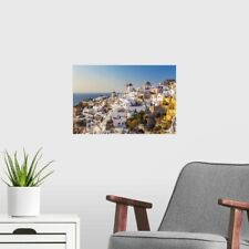 Windmill And Traditional Houses, Oia, Poster Art Print, Greece Home Decor