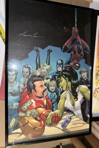 Avengers Pin-up FRAMED #31 Iron Man vs She-Hulk Signed By Artist Amanda Conner
