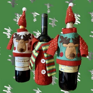 Cubiertas de botellas de vino de Navidad 3 piezas suéteres renos - Imagen 1 de 1
