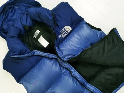 *HOT Women THE NORTH FACE NUPTSE 700 QUILT DOWN HOODED PUFFER BLUE VEST Jacket S - Image 1 of 4